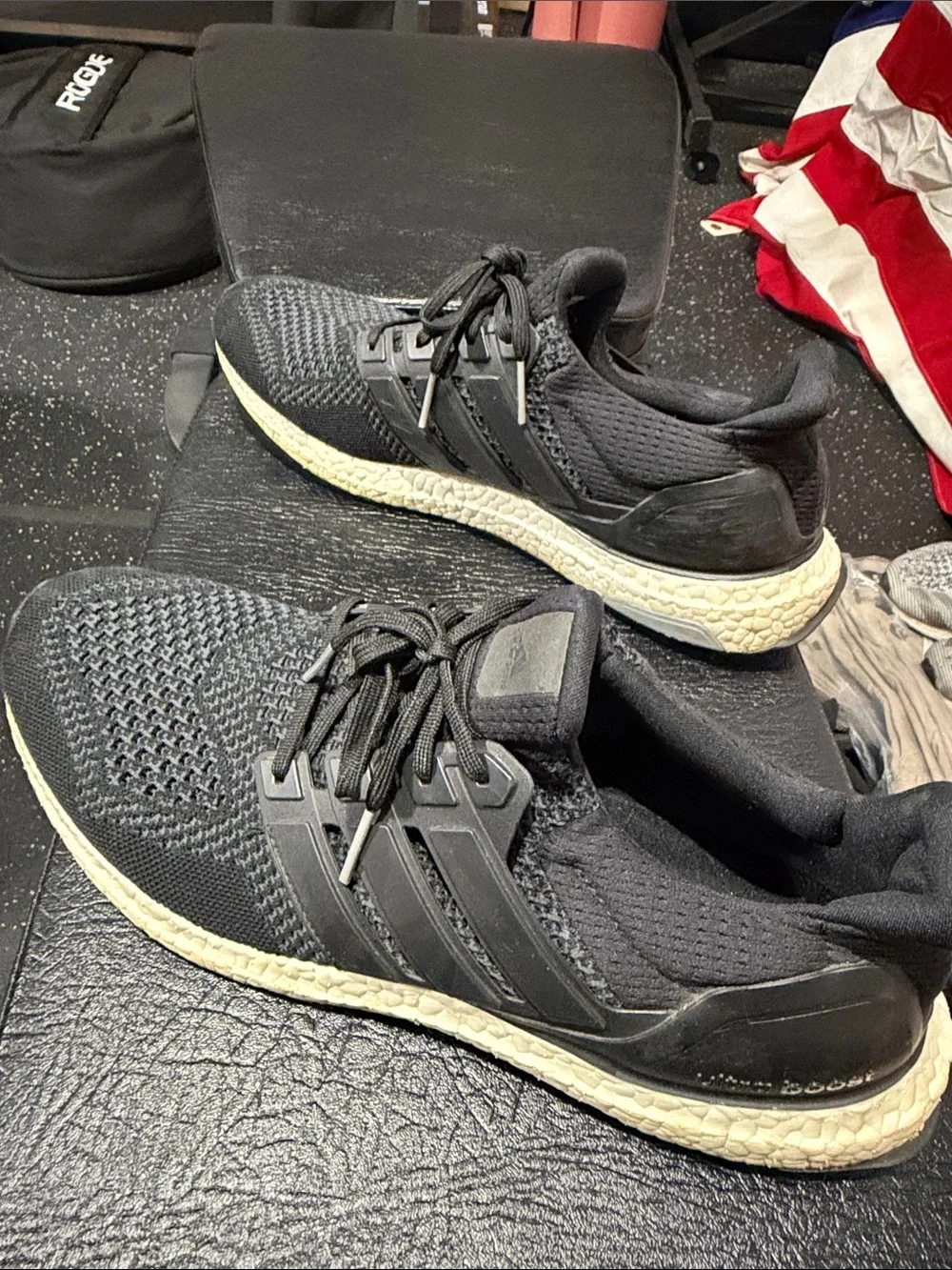 adidas Men’s Black Knit Sneakers with Cream Accents